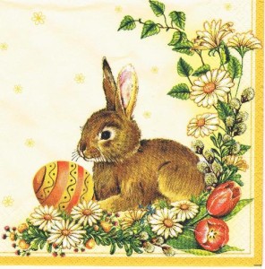 Serwetka decoupage 33x33 cm - zając, pisanki, kwiaty