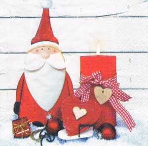 Serwetka decoupage 33x33 cm - Mikołaj, świeca, bombki, święta