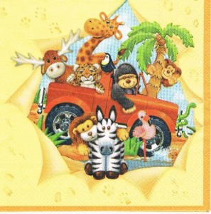 Serwetka decoupage 33x33 cm - zwierzęta na wycieczce