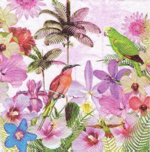 Serwetka decoupage 33x33 cm - ptaki, kwiaty, storczyk