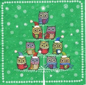 Serwetka decoupage 33x33 cm - sowy na drzewie, zima
