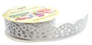 Koronka samoprzylepna brokatowa kokardki 1m  - srebrna 