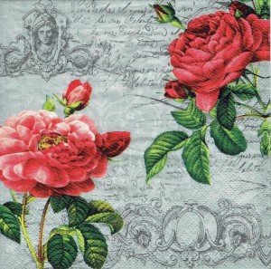 Serwetka decoupage 33x33 cm - kwiaty, róże, napisy
