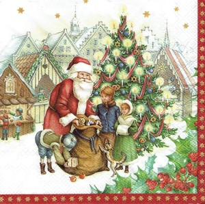 Serwetka decoupage 33x33 cm - mikołaj, choinka, dzieci