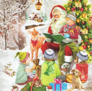 Serwetka decoupage 33x33 cm - mikołaj, choinka, dzieci