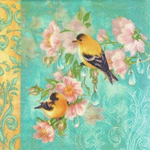 Serwetka decoupage 33x33 cm - ptaki, kwiaty