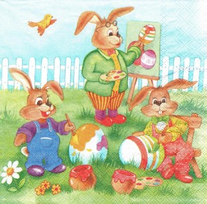 Serwetka decoupage 33x33 cm - zajączki malują pisanki