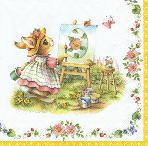 Serwetka decoupage 33x33 cm - Wielkanoc, zajączek maluje pisanki