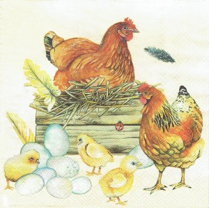 Serwetka decoupage 33x33 cm - kury , jajka i kurczęta