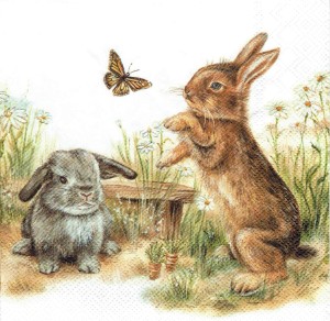 Serwetka decoupage 33x33 cm - zajączki na łące