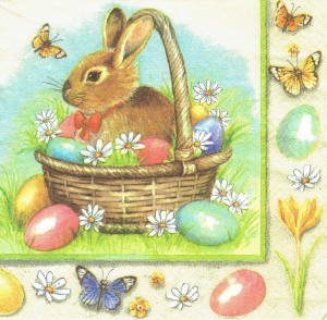 Serwetka decoupage 33x33 cm - zajączek w koszyku