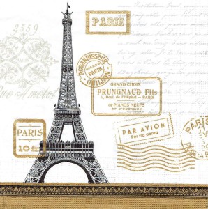 Serwetka decoupage 33x33 cm - wieża, napisy, stemple