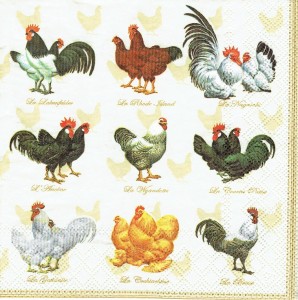 Serwetka decoupage 33x33 cm - kury, koguty