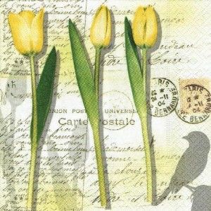 Serwetka decoupage 33x33 cm - kwiaty, tulipany, napisy