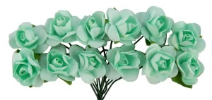 Papierowe różyczki na druciku, jasnoturkusowe 12szt 