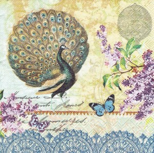 Serwetka decoupage 33x33 cm - Paw i kwiaty