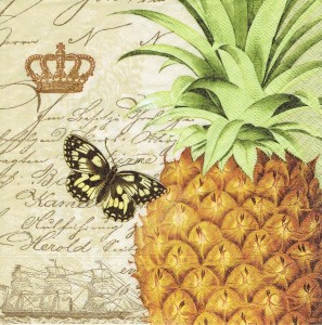 Serwetka decoupage 33x33 cm - owoce, ananas, napisy