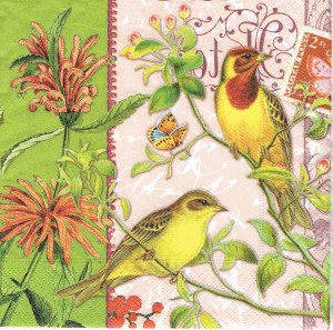 Serwetka decoupage 33x33 cm - ptaki i kwiaty