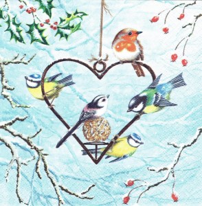 Serwetka decoupage 33x33 cm - ptaki, ptaszki, zima