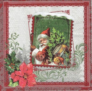 Serwetka decoupage 33x33 cm - Mikołaj, kwiat, ramka, wzorki