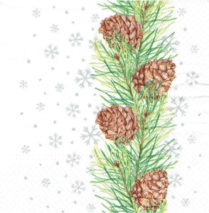 Serwetka decoupage 33x33 cm - szyszki, śnieżynki