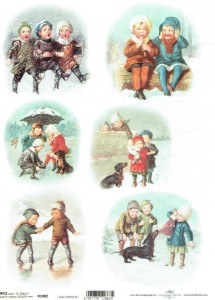 Papier ryżowy A4 ITD do decoupage - dzieci, zima