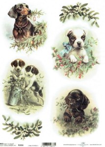 Papier ryżowy A4 ITD do decoupage - pieski, święta