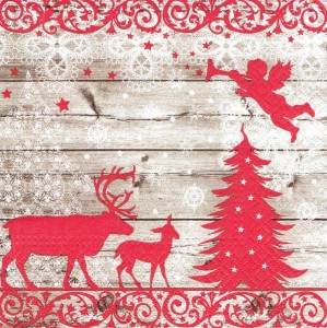 Serwetka decoupage 33x33 cm - renifer, choinka anioł