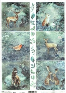 Papier ryżowy A4 ITD do decoupage - sarenki, króliki, lis, zima
