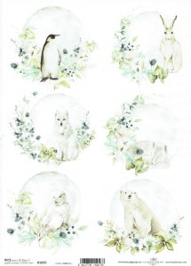 Papier ryżowy A4 ITD do decoupage - zima, ptaki, zwierzęta