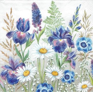 Serwetka decoupage mała 25x25cm - kwiaty, irysy, rumianki