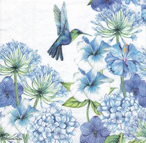 Serwetka decoupage 33x33 cm - kwiaty, ptak, koliber