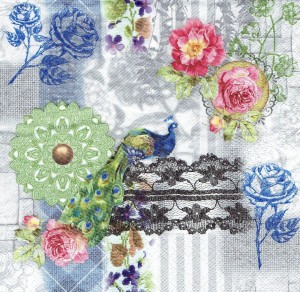 Serwetka decoupage 33x33 cm - paw, kwiaty, wzorki