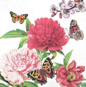 Serwetka decoupage 33x33 cm - kwiaty, motyle