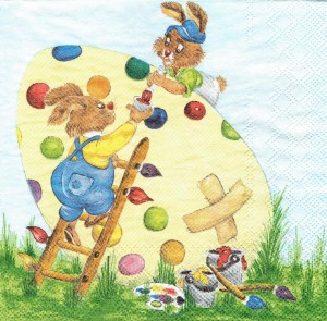 Serwetka decoupage 33x33 cm - zające i pisanka