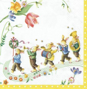 Serwetka decoupage 33x33 cm - zajączki, nuty