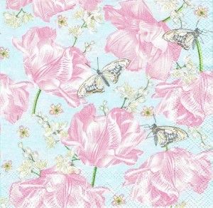 Serwetka decoupage mała 25x25cm - kwiaty i motyle