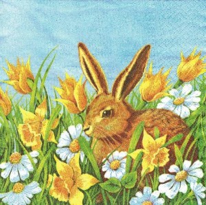 Serwetka decoupage 33x33 cm - zajączek na łące