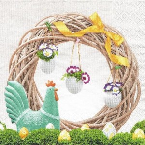 Serwetka ozdobna 33x33 cm - kura, wianek, pisanki