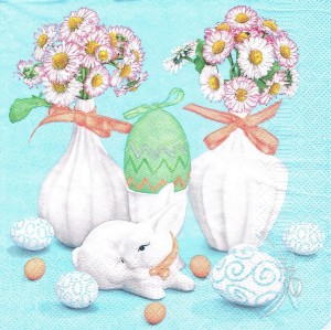 Serwetka decoupage 33x33 cm - kwiaty, zajączek