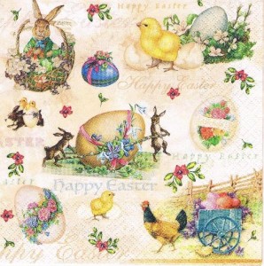 Serwetka decoupage 33x33 cm - zajączki, kurczaki, pisanki