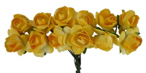 Papierowe różyczki na druciku, żółtobiałe 12 szt