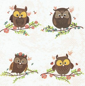 Serwetka decoupage 33x33 cm - sowy, sówki, ptaki