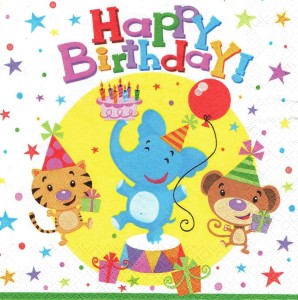 Serwetka decoupage 33x33 cm - Happy Birthday, zwierzęta