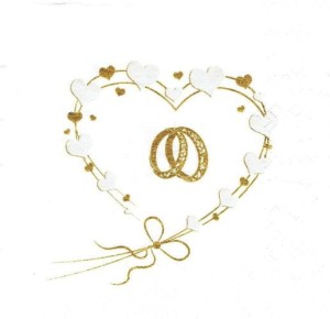 Serwetka decoupage 33x33 cm - obrączki, serce 