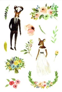 Naklejki, stickersy, nalepki papierowe - para młoda, kwiaty