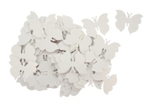 Scrapki papierowe motyle, motylki 17x22mm 50szt białe perłowe