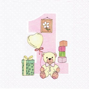 Serwetka decoupage 33x33 cm - miś i prezenty