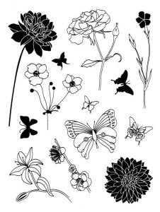 Stemple silikonowe 15x20,5cm - kwiaty, motyle