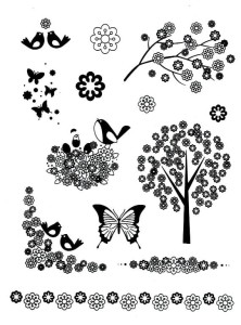 Stemple silikonowe 15x20,5cm - kwiaty, ptaki, motyle, drzewo